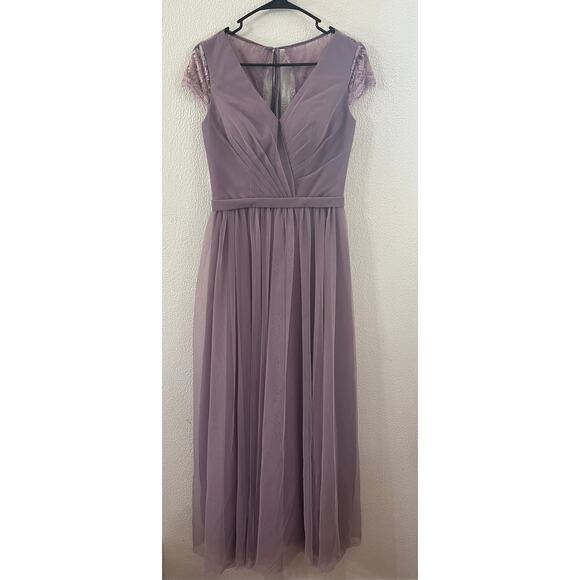 Lavender Bridesmaid/Prom Lace Sleeve V Neck Dress - FOR HER AND FOR HIM - Picture 1 of 11
